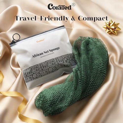 CORATED 2 Sztuki Afrykańska Siatka Rozciągalna do Mycia, Złuszczająca Gąbka Kąpielowa o Długości do 114 cm, Do Codziennej Pielęgnacji Ciała (Niebieski i czarny)