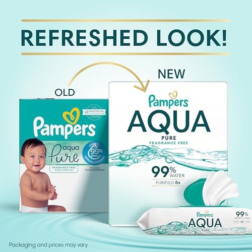 Pampers Aqua Pure Baby Wipes, 99% Water, Fragrance Free, 336 Baby Wipes Total (6X Flip-Top Packs)
