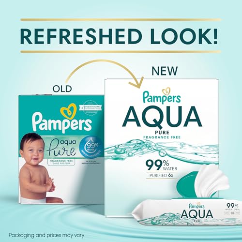 Pampers Aqua Pure Baby Wipes, 99% Water, Fragrance Free, 336 Baby Wipes Total (6X Flip-Top Packs) by Pampers - Image 2