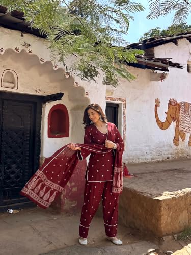 Image of ANNI DESIGNER Farshi Salwar Suit for Women | Cotton Blend Printed Straight Kurta with Dupatta | Farsi Farasi Parsi Ethnic Indian Office Party Wedding Clothing Fashion Premium Traditional Look 3 Piece