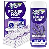 Swiffer Power Mop Refill Pack, Floor Cleaner for Mopping Tile, Vinyl, Laminate, Wood in Home, Bathroom, Kitchen, All Purpose Multi-Surface Cleaning, 5 Pads + 1 Lavender Solution