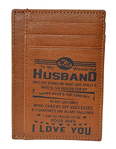 Leatherboss Genuine Leather Slim Credit Card Holder Wallet with ID Window Gift for Husband