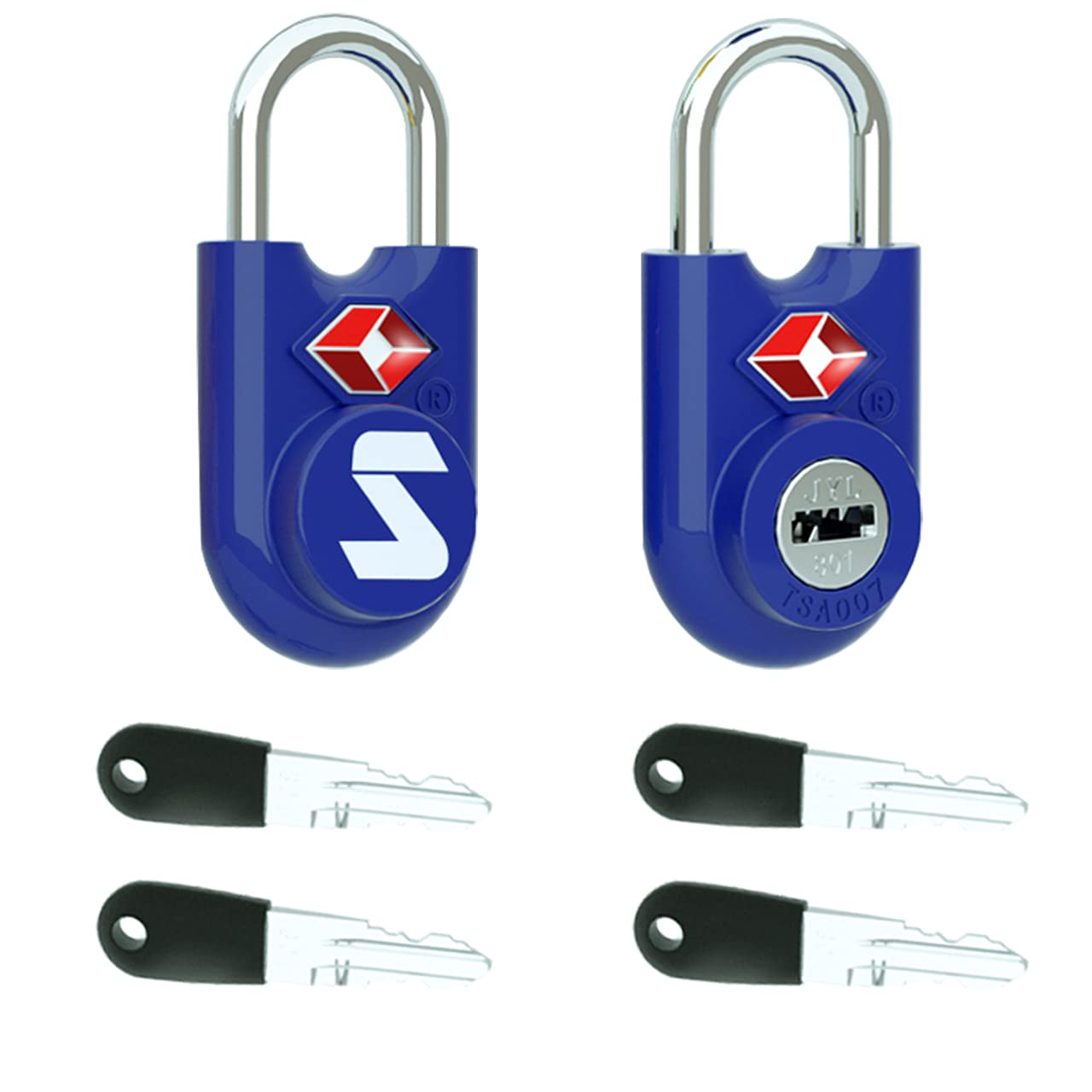 TSA Compatible Travel Luggage Locks, Alloy body with Steel Shackle, Keyed Lock (BLUE 2 PACK)
