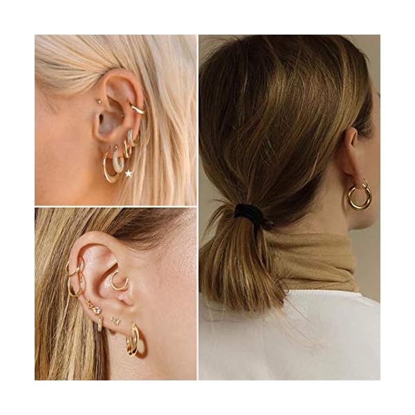 6 Pairs Chunky Gold Hoop Earrings Set for Women 14K Gold Plated Hypoallergenic Thick Open Huggie Hoop Set Jewelry for Christmas Gifts - Image 5