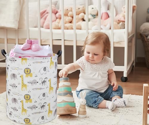 Image of Animal Baby Laundry Basket Baby Hamper Kids Hamper Basket Toy Storage Bin for Boys Room Decor Baby Nursery Hamper Gift Baskets for Bedroom Bathroom(Grey Animal)