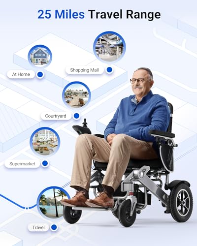 Electric Wheelchair,25 Miles Longer Range, VERPAL Foldable Power Wheelchairs for Adults Seniors,500W Dual Motors,Compact Motorized Wheelchair All Terrain,Intelligent Folding, Travel Size - Thumbnail 2