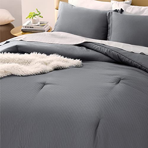 Bedsure Striped Bedding Comforters Sets For Queen Bed - Grey Queen Size Comforter Sets 3 Pieces, Gray Queen Bed Set With1 Comforter And 2 Pillow Shams #TOP1