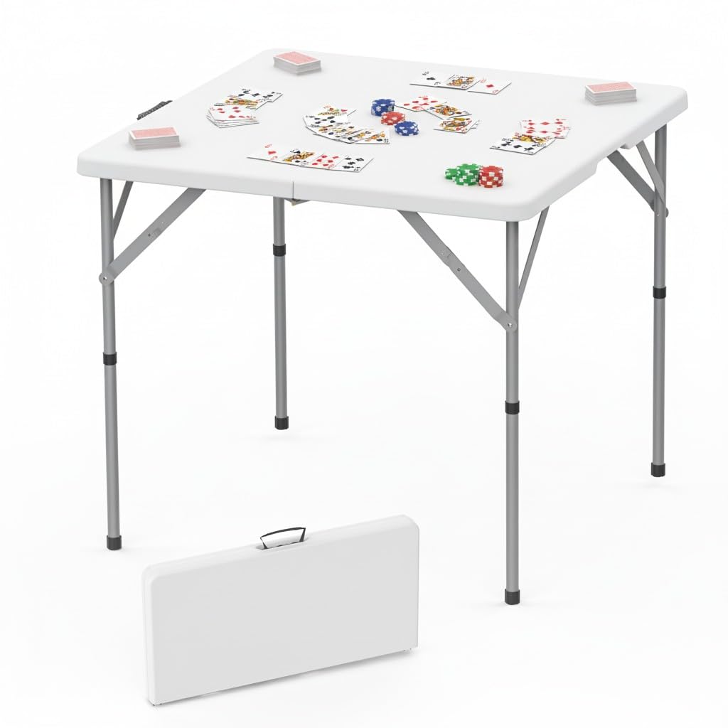 HLPB 86,4 cm quadratischer klappbarer Kartentisch, zusammenklappbarer tragbarer Esstisch mit Griff und Sicherheitsschloss, faltbarer Kunststoff-Esstisch für drinnen und draußen, für Camping, Picknick