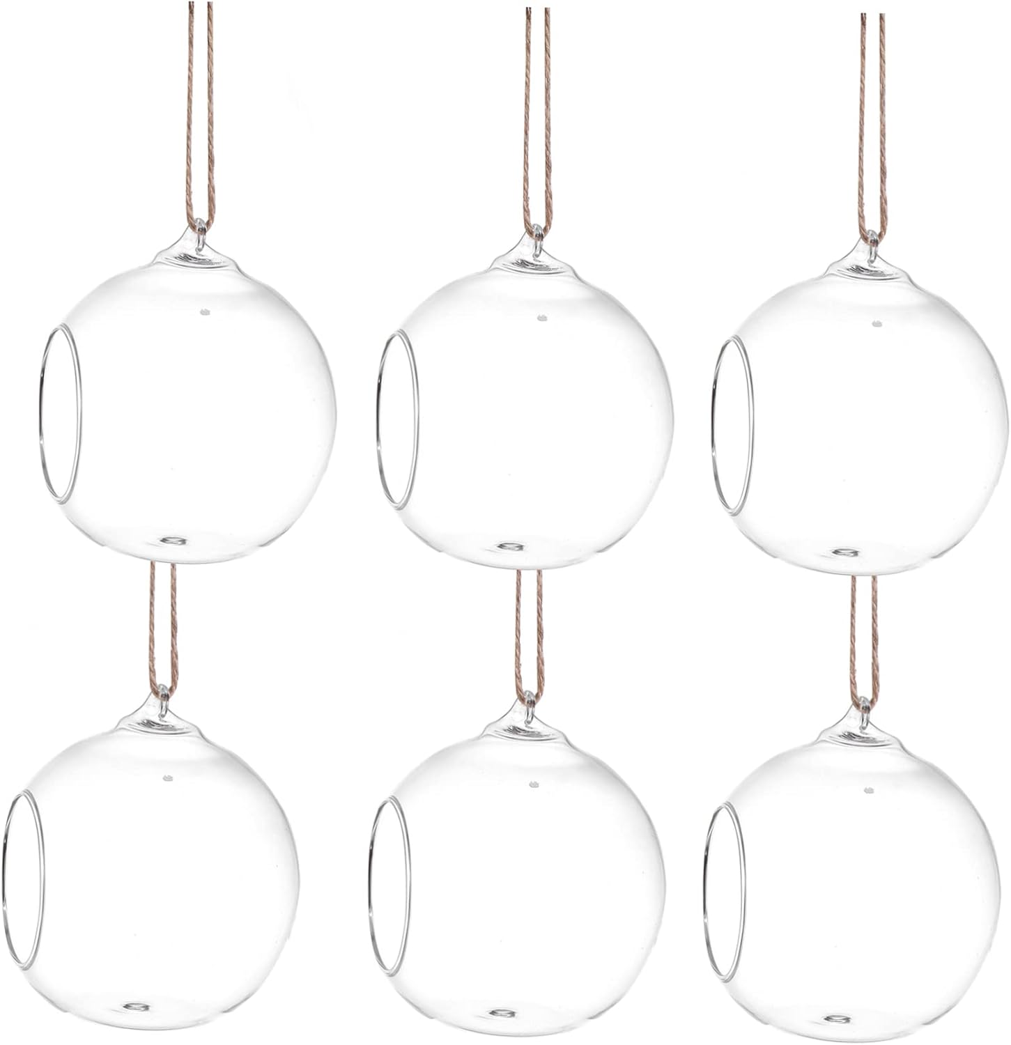 6pcs Hanging Glass Terrarium Vases for Succulents and Air Plants Decorative Planters Hemp Rope for Home Decor and Tabletop Display
