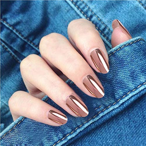 Graeen Oval False Nails Metallic Fake Nail Full Cover Faux Nail Glossy Gold Press On Nail for Women and Girls(Pack of 24)