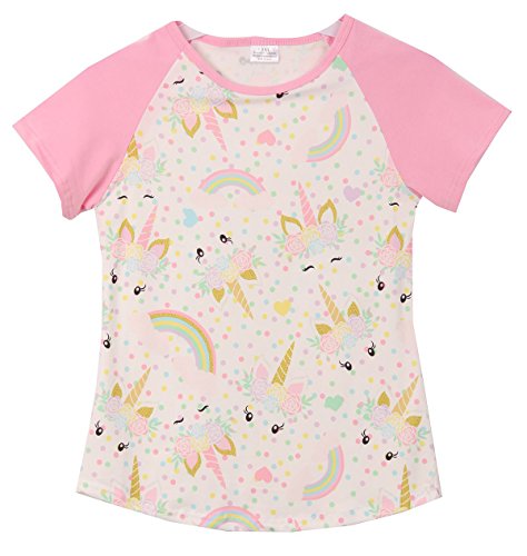 Little Girls Short Sleeve Unicorn Rainbow Raglan Summer School Top T-Shirt Tee
