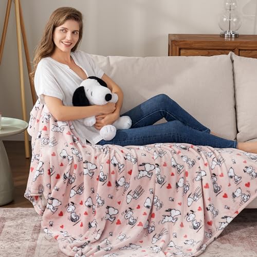 Image of Berkshire Blanket Peanuts VelvetLoft Cute Character Snoopy Plush Throw Blanket,Peanuts Poses and Hearts Blush,Throw 55 in x 70 in (Official Peanuts Product)