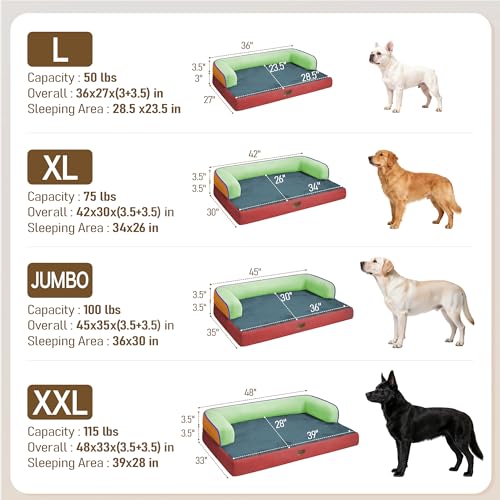 Image of Comfort Expression Washable Orthopedic Dog Bed for Extra Large Sized Dogs | Waterproof Memory Foam Pet Bed 42x30 Inch with Removable Cover with Non-Slip & Bolster