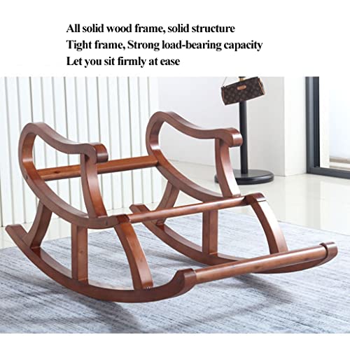 Adult Solid Wood Rocking Chair, Fabric Leisure Recliner, Lazy Living Room Getaway Chair, For Living Room, Bedroom Modern Hardwood Tufted (Color : Cotton Linen, Size : 125 * 67 * 89Cm) #TOP2