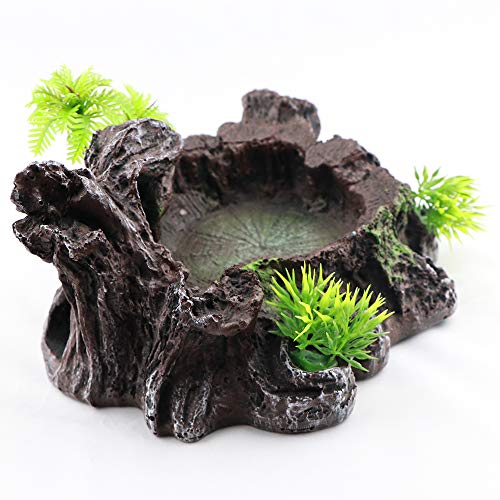 Aqua KT Reptile Terrarium Water Food Bowl Dish Tree Trunk Design for Amphibian Rock Decoration - Thumbnail 2