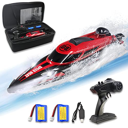 RC Speed Boat for Kids – 20+ MPH Fast Remote Control Boat for Pools Lakes with Portable Storage Pack, 4 Channel 2.4 GHZ and Rechargeable Battery, Summer Outdoor Water Toy Birthday Gift for Boys Teens