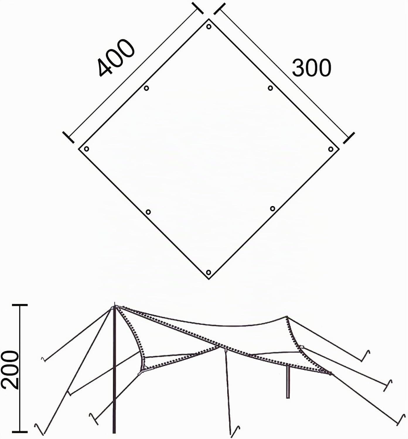 Defacto Sonnensegel Rechteckig 3x4m UV-Schutz & Wetterschutz Sonnenschutz Set inkl. Befestigungsseile mit 2 Stangen, für Balkon, Terrasse, Camping, Polyester | Beige