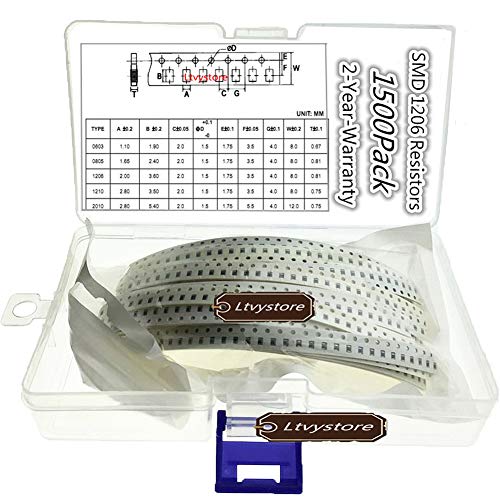 SMD 1206 Resistor Kit,Ltvystore SMD Chip Fixed Resistor Assortment Set 1206 1% 1/4W 0.25W O Ohm - 10M Ohm Resistors Assorted, 50 Value 1500PCS Compatible Arduino DIY Resistor Sample Kit (1206-1500)