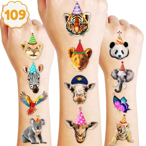 Generic Safari Animals Temporary Tattoos Realistic Wildlife Animal 109Pcs Jungle Woodland Zoo Wilderness Themed Tattoos For Kids Teens Adults Teachers Students Classroom School Prizes Rewards thumb #7