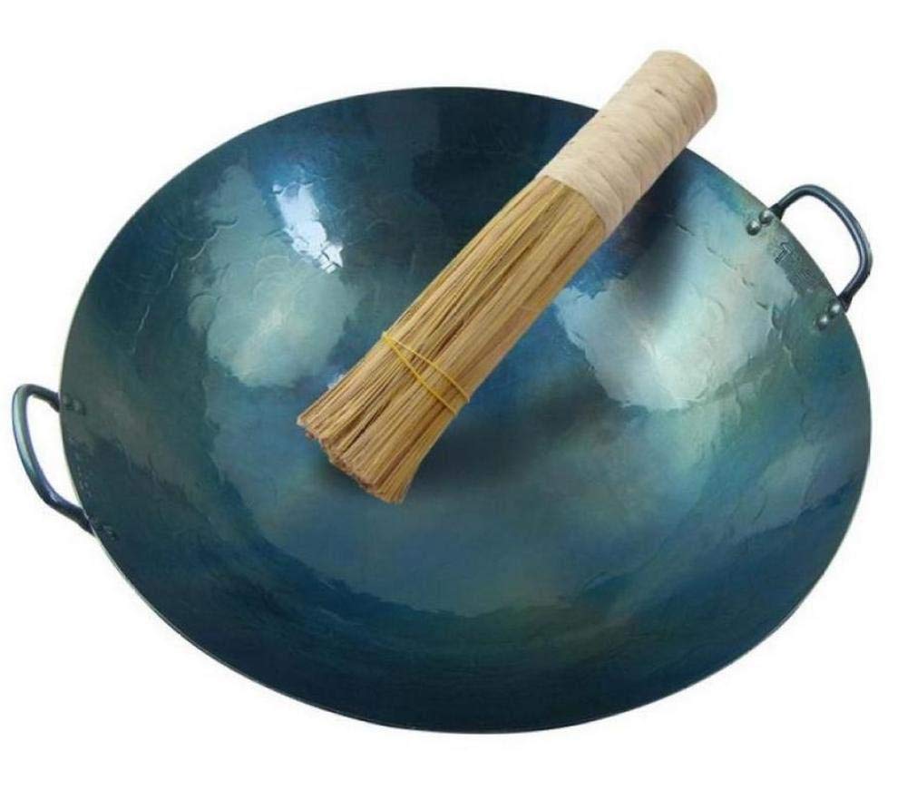 ASerZenith Iron Woks Non Stick Wok With Handle Cast Iron Pot Binaural Iron Effect Cookware Wrough Uncoated Stoves Safe Stoves Safe Wok,45Cm