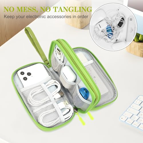 Image of FYY Travel Cable Organizer Pouch Electronic Accessories Carry Case Portable Waterproof Double Layers All-in-One Storage Bag for Cord, Charger, Phone, Earphone Green