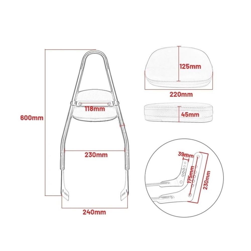 Schienale passeggero moto Schienale Posteriore Per Moto Sissy Bar Per Ha&rley Per Softail Low Rider Fat Boy Street Bob Breakout FXBB 2018-2020