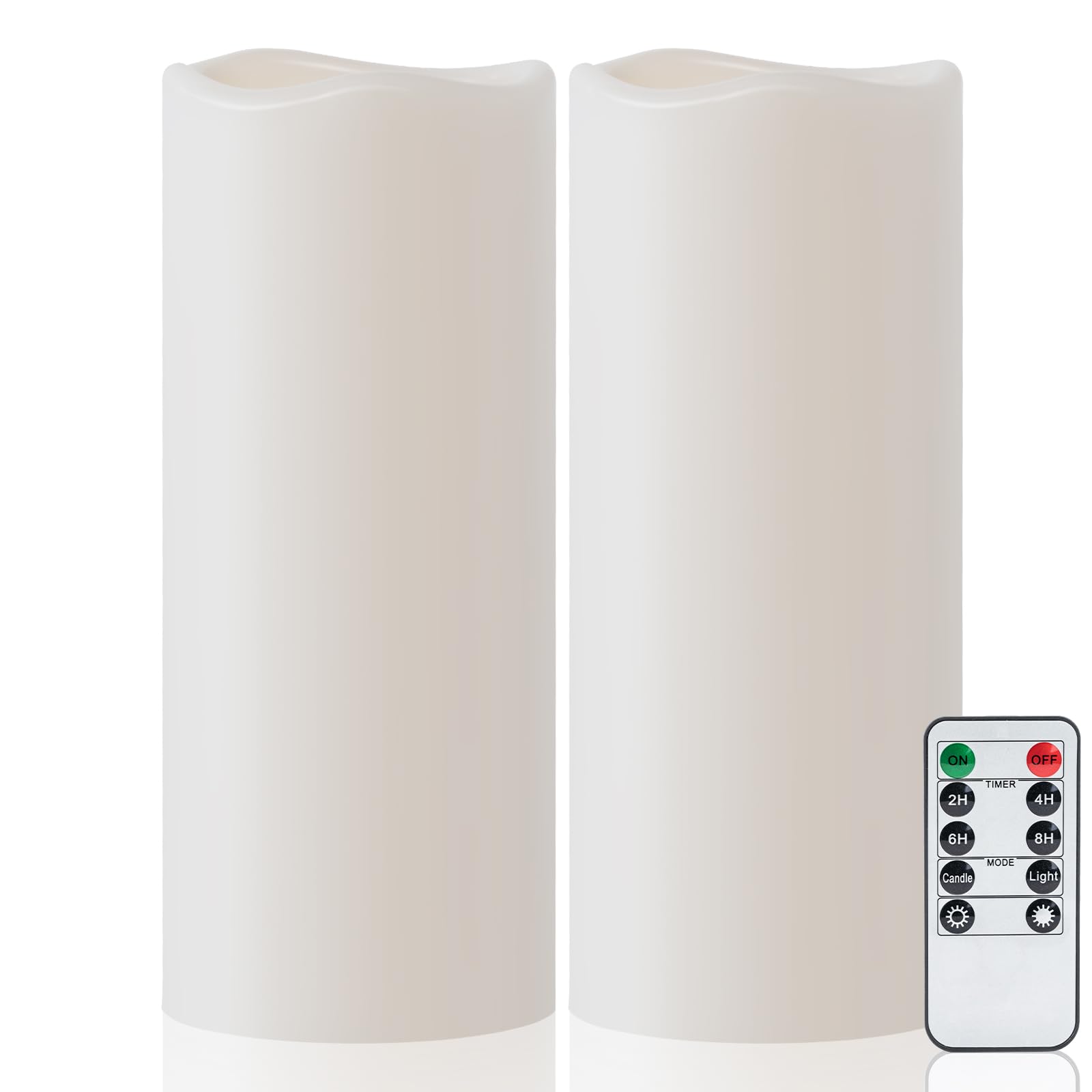 Amagic 2 Pack 10" x 4" Outdoor Plastic Electric flameless Candles with Remote Control and Timer, Battery Operated Flickering LED Pillar Fake Candle for Home, Wedding Decor, Ivory