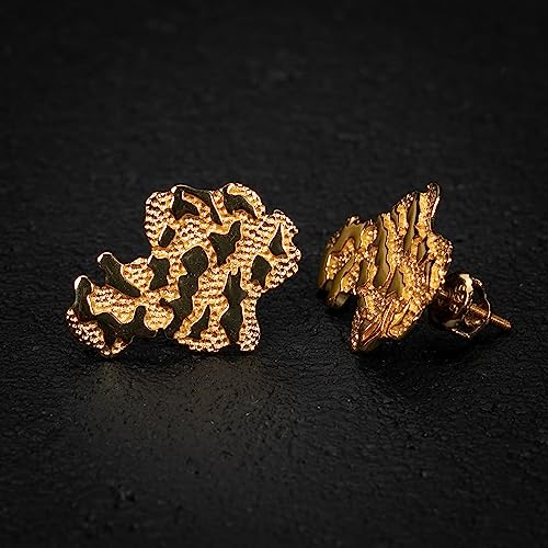 Men's Large 14k Yellow Gold Plated 925 Sterling Silver Retro 90's Hip Hop Hypoallergenic Ear Ring Textured Solid Gold Big Nugget Stud Screw Back Earrings For Men4