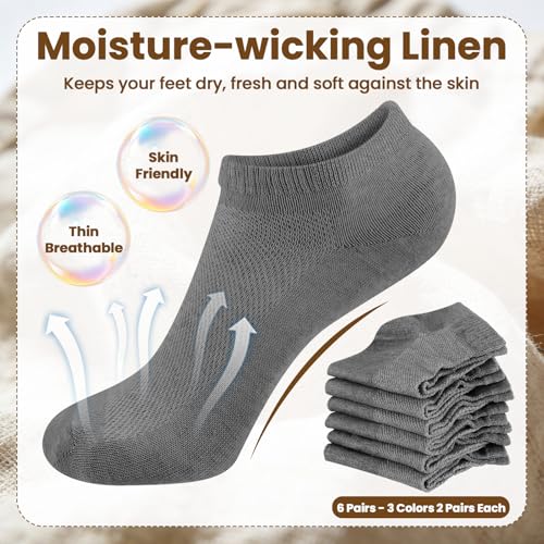 Image of Mepase 6 Pairs Flax Linen Ankle Socks for Women Men 88% Organic Thin Breathable Mesh Low Cut Quick Dry Moisture Wicking Socks