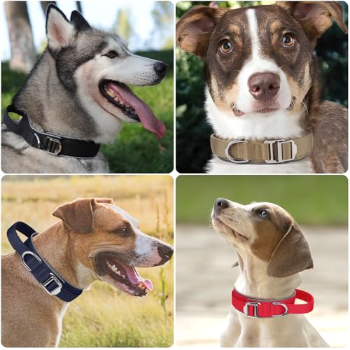 Ledeak Taktisches Hundehalsband, Weich Depolstert Atmungsaktives Hunde Halsband, Verstellbare Nylon Reflektierend Hundehalsband Mit tragbarer Metallschnalle für Mittel Große Hunde (Khaki, M)
