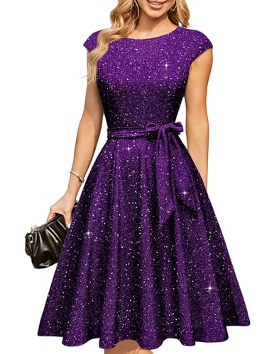 Image of DRESSTELLS Women's Cocktail Dresses, Formal Wedding Guest Modest Church Vintage Tea Party Midi Evening Dress