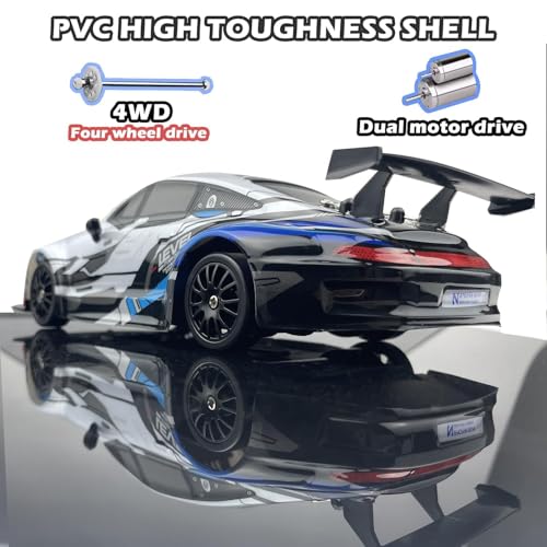 Image of Remote Control Drift Car for Kids and Adults, High Speed 4WD RC Racing Car with LED Lights, Rechargeable Battery and 2.4GHz Controller for Indoor Outdoor Play (White)