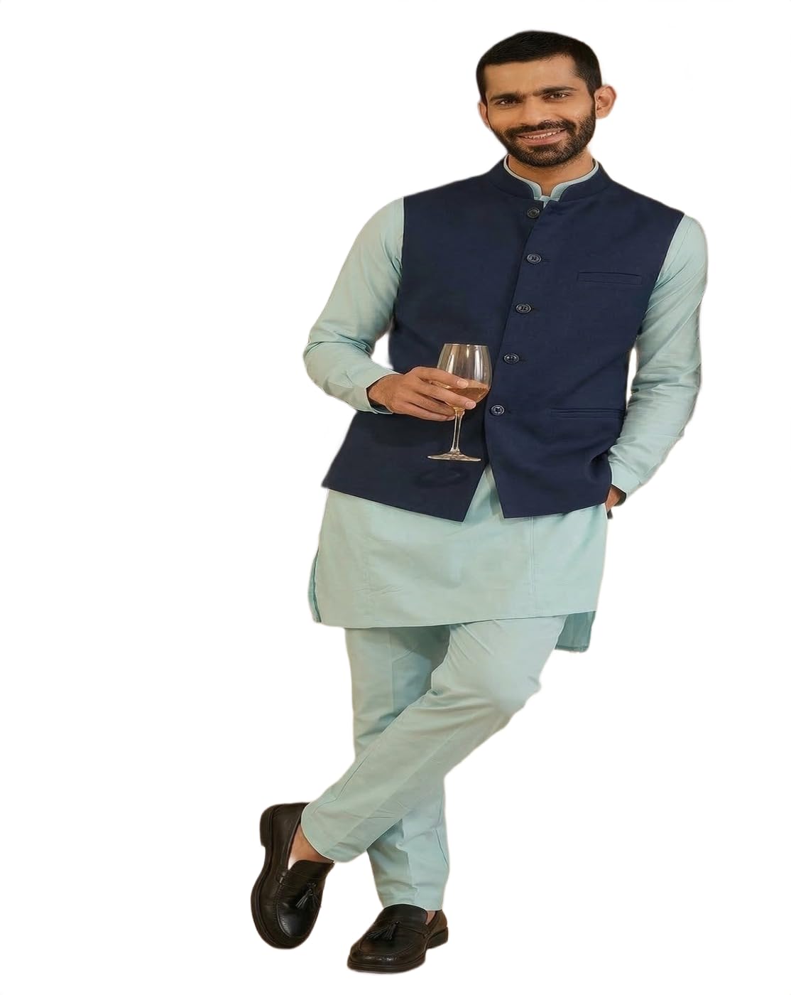 maykr Men's Ethnic Navy Blue Bundi Jacket | Solid Mandarin Collar Waistcoat | Traditional Indian Nehru Vest for Cultural Events-picture-17