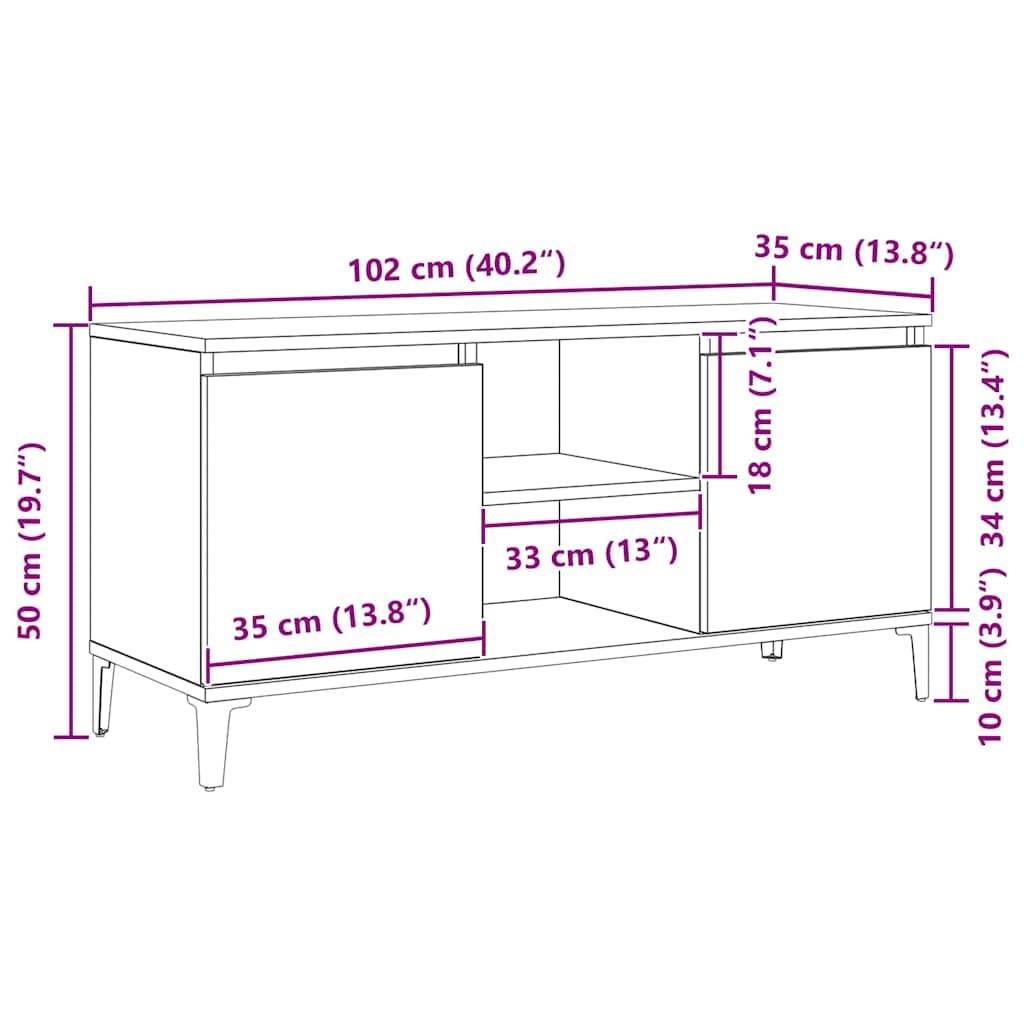 vidaXL Gabinete de TV 102 x 35 x 50 cm Roble Negro | Mucho espacio para tus cosas, Un look minimalista que queda genial en cualquier cuarto,