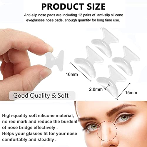 Image of MAYCREATE 12 Pairs Eyeglass Nose Pads, Anti-Slip Silicone Glasses Nose Support Pads Replacement, Anti-Slip Air Chamber Nose Pads for Full Plastic Frames, White