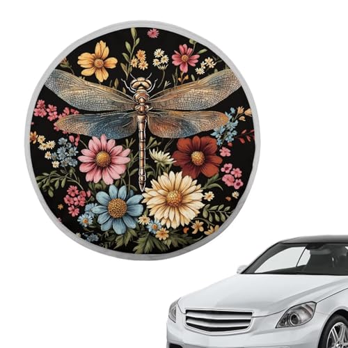 Image of Flower Dragonfly Car Steering Wheel Sun Shade Cover Foldable Car Interior Accessories Sun Shade for UV Protection Lightweight Universal Fit Most Cars Women Men