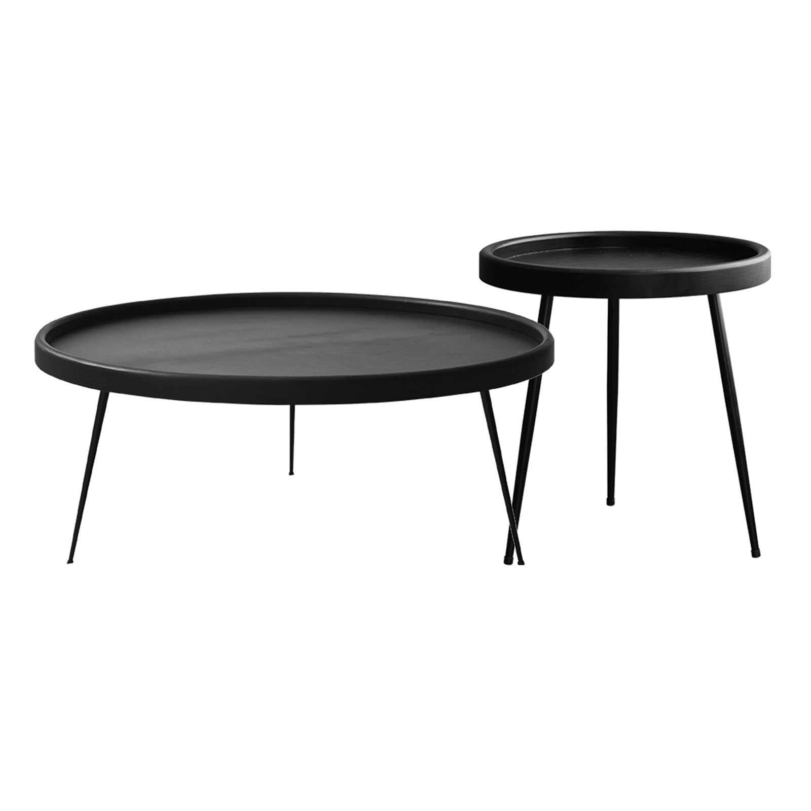 SXZenSpace 2-Piece Modern Round Coffee Table Set, Nesting Tables for Living Room, Black Circle End Side Bedroom Office Balcony Yard, Easy Assembly(Large)