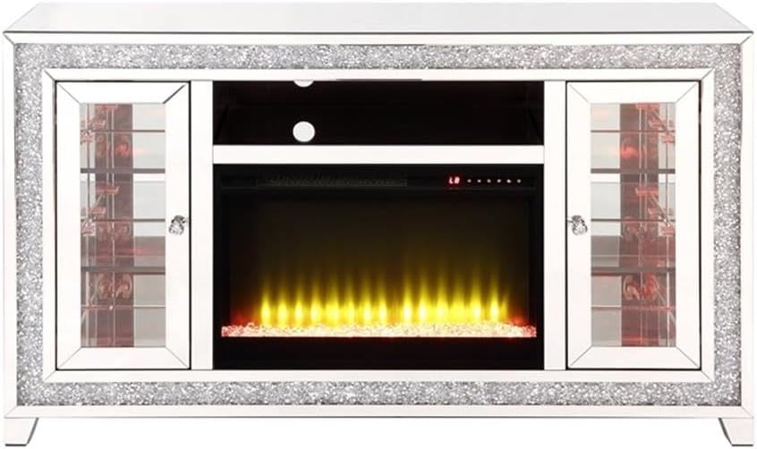 Acme Noralie LED Fireplace TV Stand for TVs Upto 60" in Mirrored/Faux Diamonds