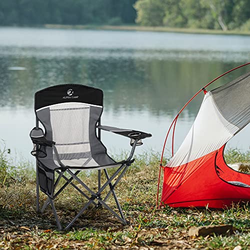 High Point Sports Portable Mesh Back Camping Folding Chair,Heavy Duty Fishing Lawn Chair, Padded Collapsible Outdoor Chair For Adults, Outdoor, Garden, Patio, Black #TOP1