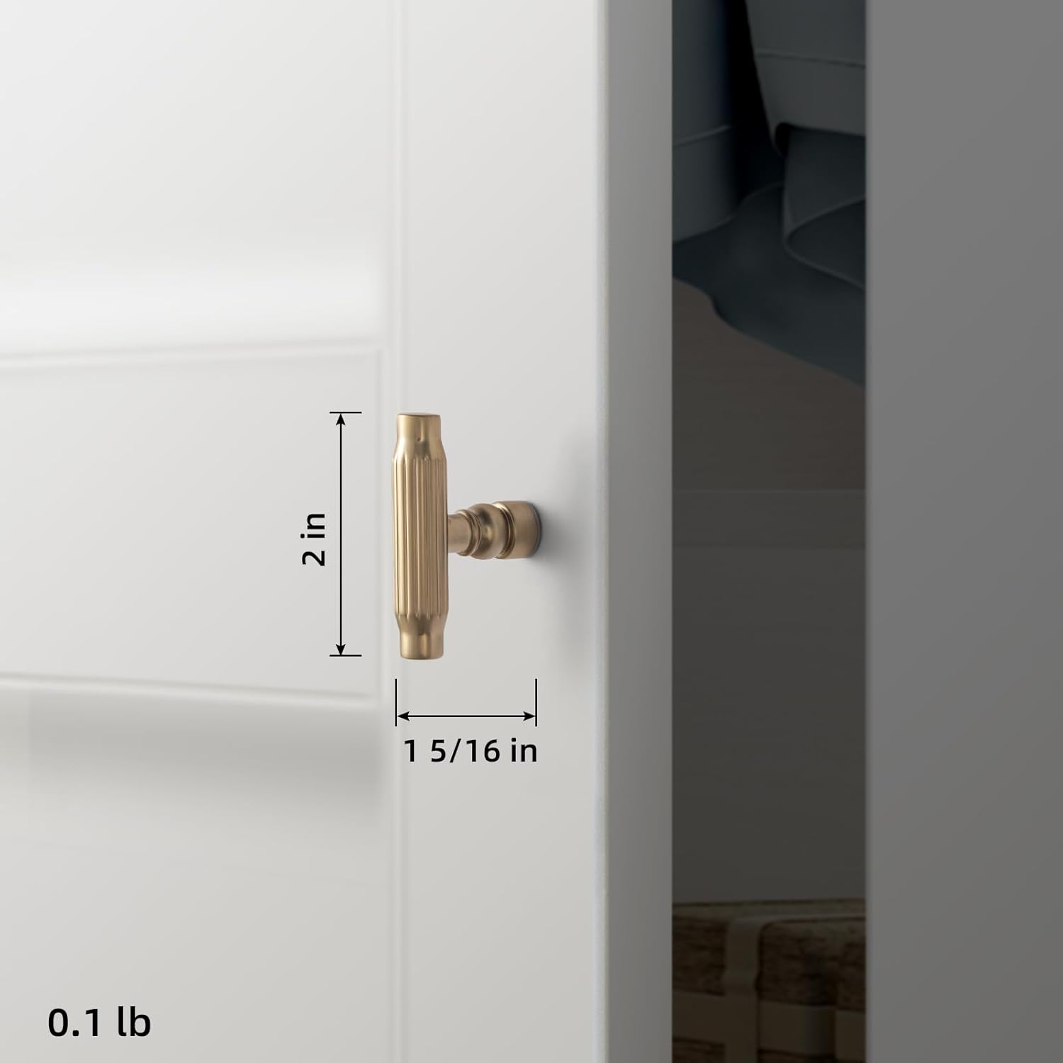Goo-Ki 6 Pack Champagne Bronze Cabinet T-Bar Knob - Modern Vertical Groove Textured Grip for Kithcen Drawers & Cupboard