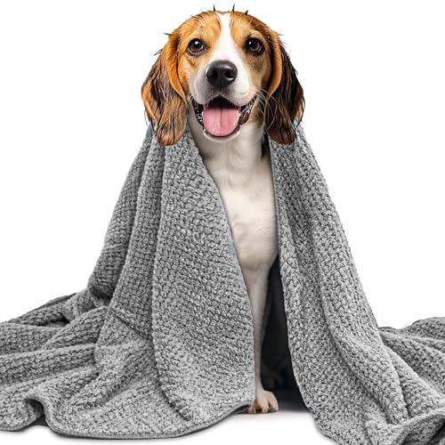 NVNAN Microfiber Dog Towels - 40x24 Inch, Super Absorbent & Quick - Drying, Soft Pet Grooming Towel for Small & Medium Dogs & Cats, Grey