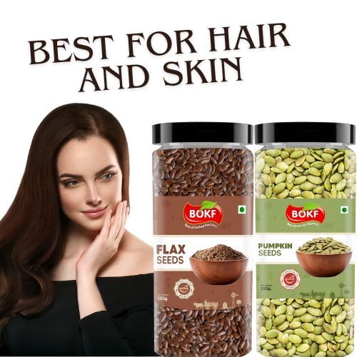 Image of BOKF Pumpkin Seeds + Flax Seeds Combo Pack | Natural & Raw Superfoods | Rich in Omega-3, Protein & Fiber | Healthy Snacking & Weight Management Seeds