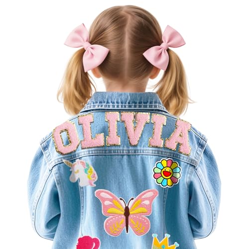 Personalized Kids Denim Jacket with Names, Custom 1-14 Years Old Girls Boys Spring&Fall Outerwear Jackets, Back to School Christmas Birthday Gifts for Kids