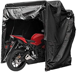 Happybuy Motorcycle Shelter Storage Waterproof Motorbike Storage Tent Oxford 600D Black Color Motorcycle Shelter Shed with TSA Code Lock & Carry Bag