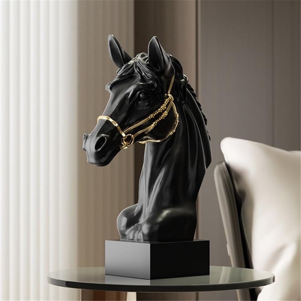 Décoration Art Horse Ornaments Resin Sculpture Light Luxury Living Room Wine Cabinet Office Display Decoration(Noir)
