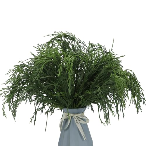 30 Pcs Faux Cypress Stems 14 Inch Artificial Pine Branches Christmas Foliage Tree Picks Cedar Sprigs Greenery Twigs for Holiday Wreath Festive Garland Vase Filler DIY Crafts Home Decor (Green)