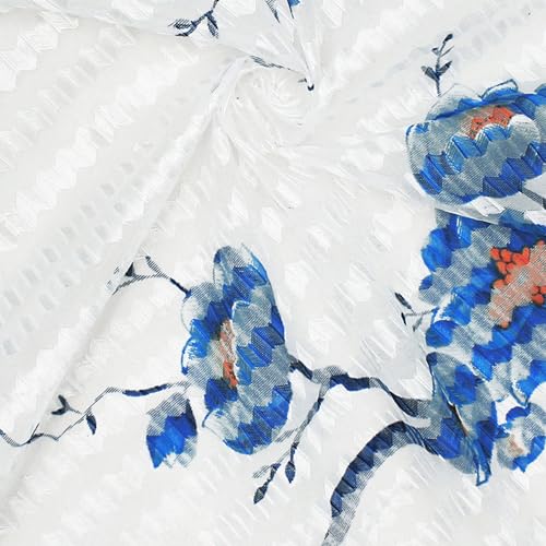 Image of MollisHomes Window Curtains 5 Feet Long Set of 1 | Floral Design | Polyester | Light Filtering Curtains | Curtains for Living Room | 118 x 152 cm, Blue & White Color | Perfect for Home Decor