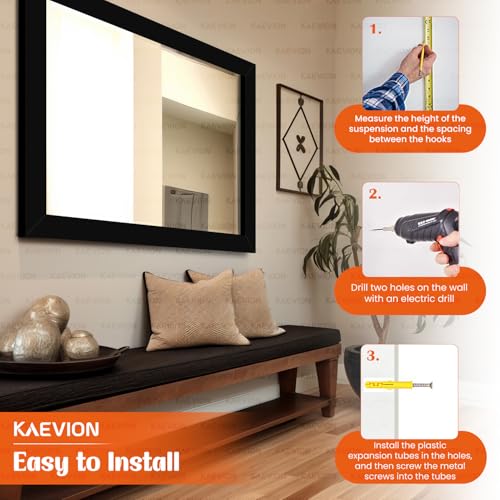 Image of Wall Hanging 2ft Black Water Proof PVC Framed Mirror | Wall Mirror for Bedroom or Bathroom Home Decor Mounted for Bedroom Living-Room Vanity Farmhouse | Wash Room Mirror for Wall