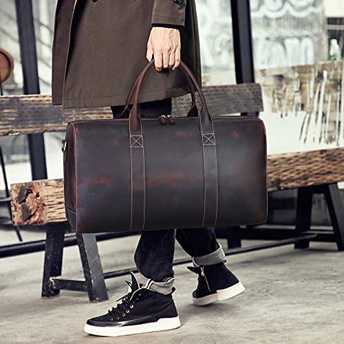 S-ZONE Vintage Crazy Horse Leather Men Travel Duffle Luggage Weekender Bag