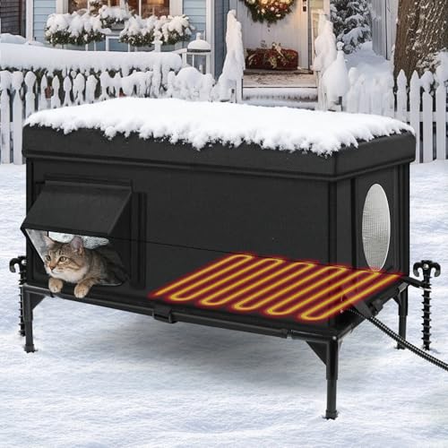 Heated Outdoor Cat House Weatherproof with Heating Pad, Heated Cats House for Outside, Insulated...
